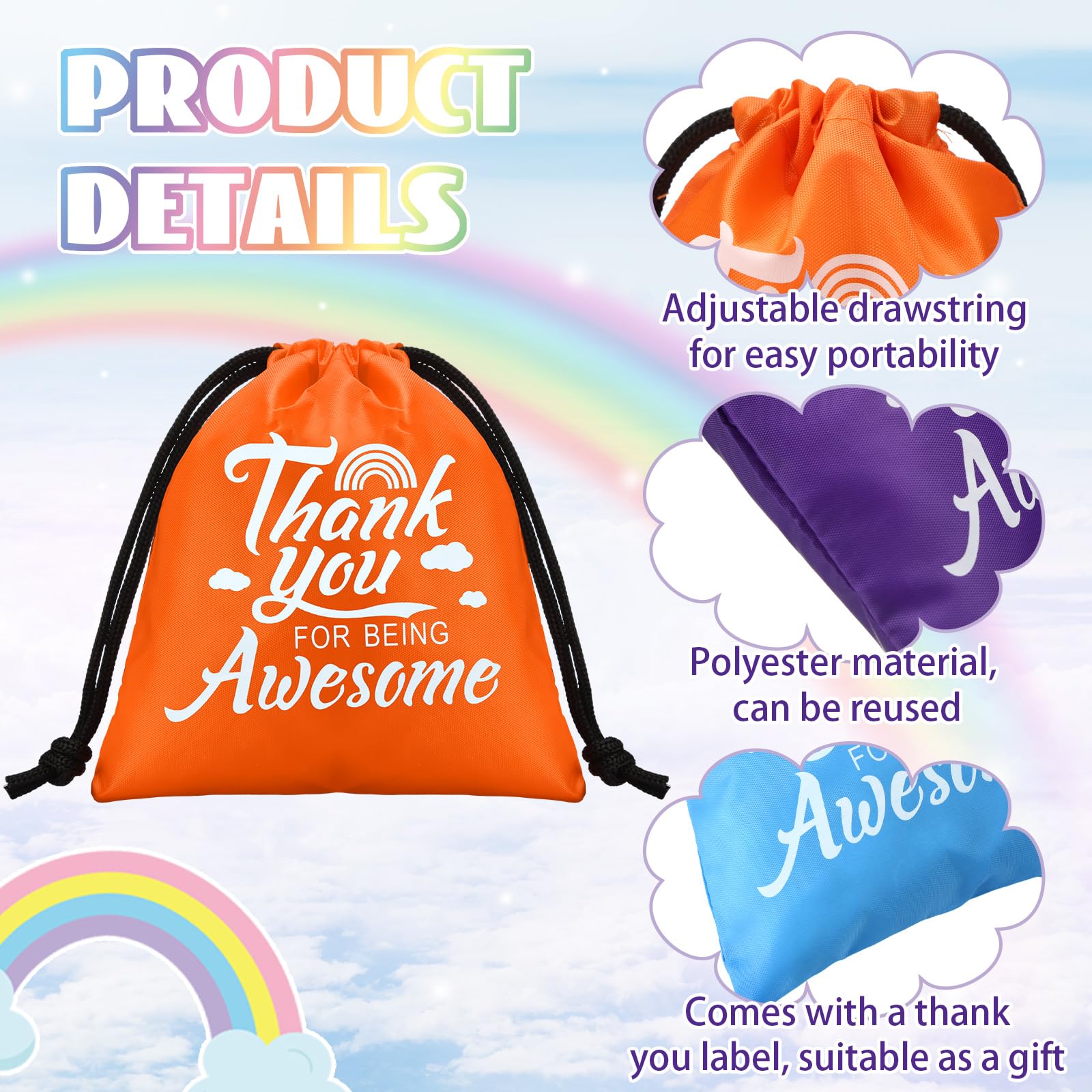 Paterr 24 Pcs Thank You Employee Appreciation Gift Bags Thank You Goodie Bags Thank You for Being Awesome Drawstring Team Bags for Coworker Colleague Teacher Office