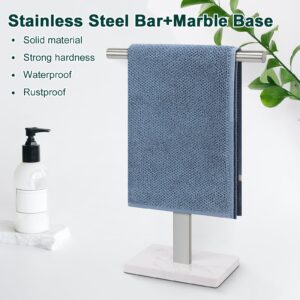 BathAce Hand Towel Holder, T-Shape Hand Towel Stand for Bathroom, Stand Hand Towel Rack Free-Standing Towel Bar for Bathroom Kitchen Countertop, 304 Stainless Steel (14IN-Marble Base, Brushed)