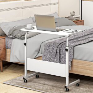 SogesHome 31.5inches Adjustable Mobile Bed Table Portable Laptop Computer Stand Desks with Rolling Wheels, White