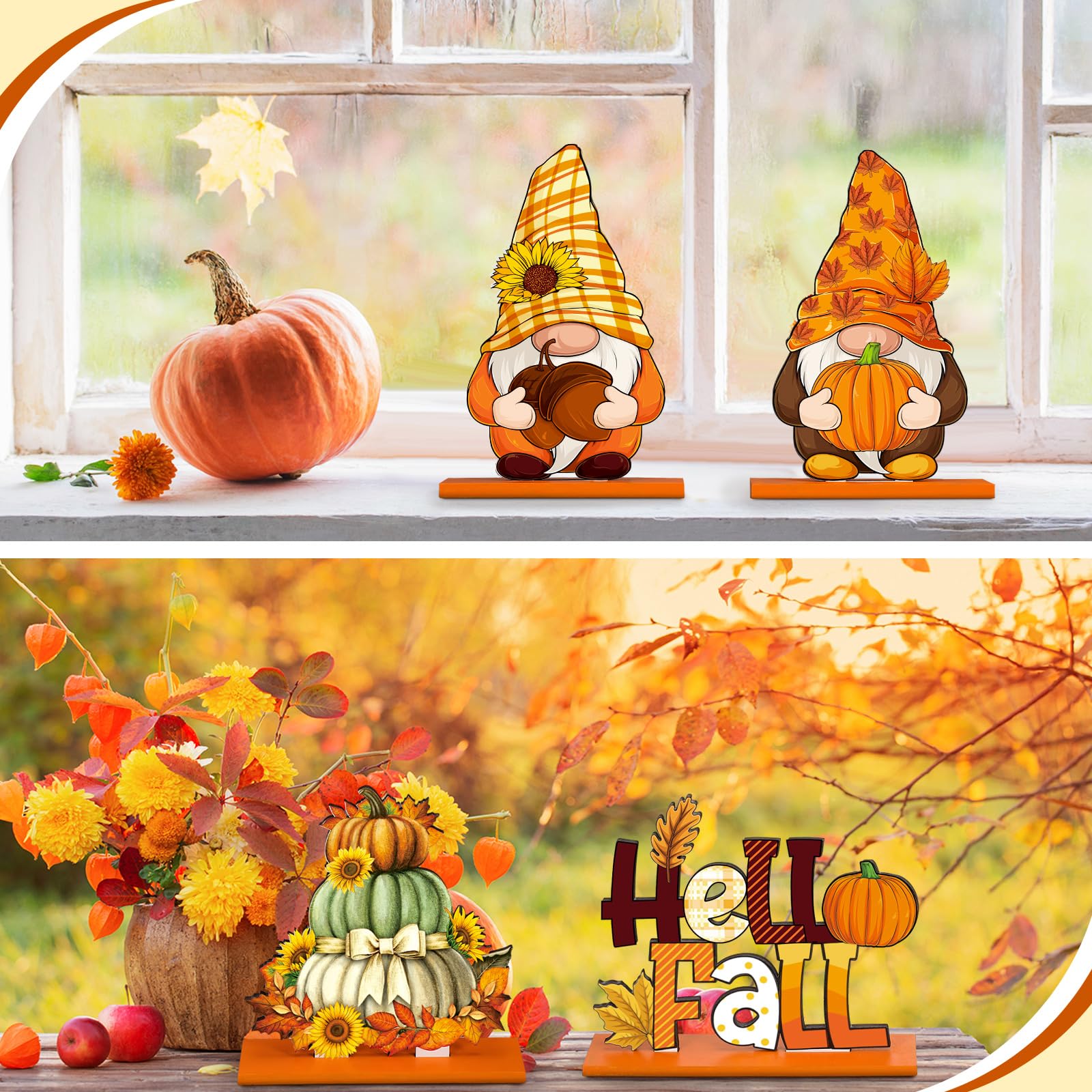 Barydat 6 Pcs Thanksgiving Wooden Table Decorations Fall Harvest Table Centerpieces Autumn Gnomes Pumpkin Truck Turkey Wood Signs Farmhouse Tiered Tray Decor for Home Party Decor(Stylish Style)