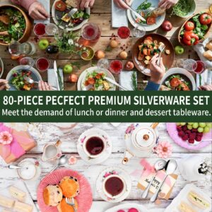 80 Pieces Silverware Set with Serving Utensils Set, CEKEE Stainless Steel Flatware Set for 12 with Steak Knives, Heavy Duty Cutlery Set, Kitchen Utensil Sets for Home Restaurant, Dishwasher Safe