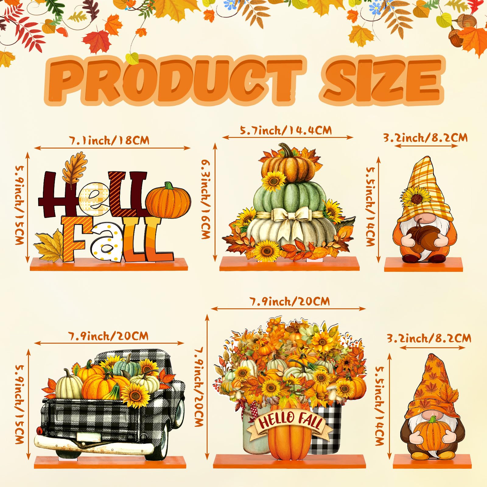 Barydat 6 Pcs Thanksgiving Wooden Table Decorations Fall Harvest Table Centerpieces Autumn Gnomes Pumpkin Truck Turkey Wood Signs Farmhouse Tiered Tray Decor for Home Party Decor(Stylish Style)