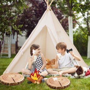 Kigley 24 Pcs Pretend Camping Play Set with Teepee Tent Fake Campfire Felt Toys Wood Style Throw Pillow Cushion for Boys Girls Adults Dramatic Play Home Decorations