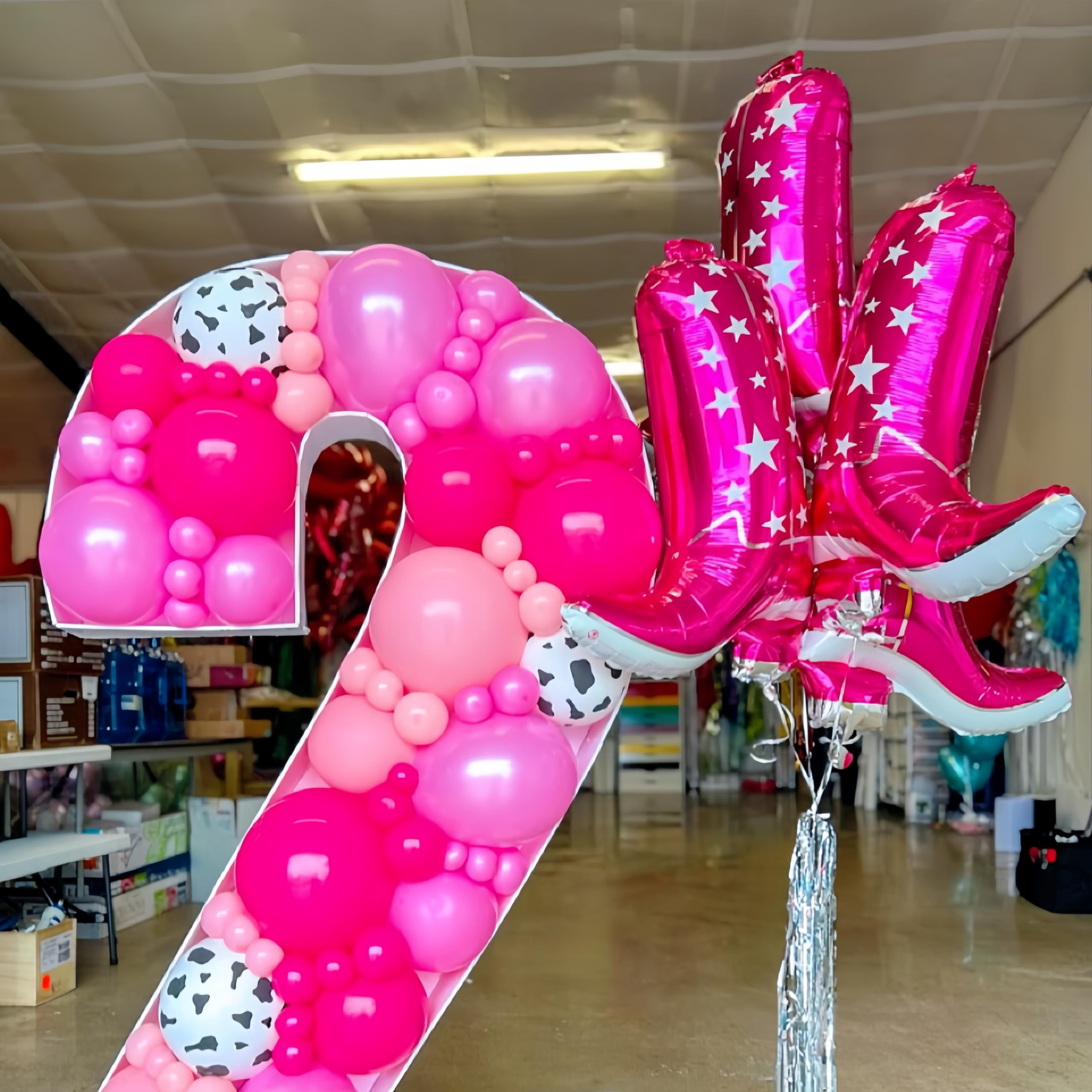 4 PCS Pink Cowgirl Boot+Hat Foil Balloon/Cowgirl Cowboy Hat Balloon/Western Cow Party Decorations/Last Rodeo Party/Disco Birthday Decorations/Country Party/Girly Pink Western Cowgirl Party