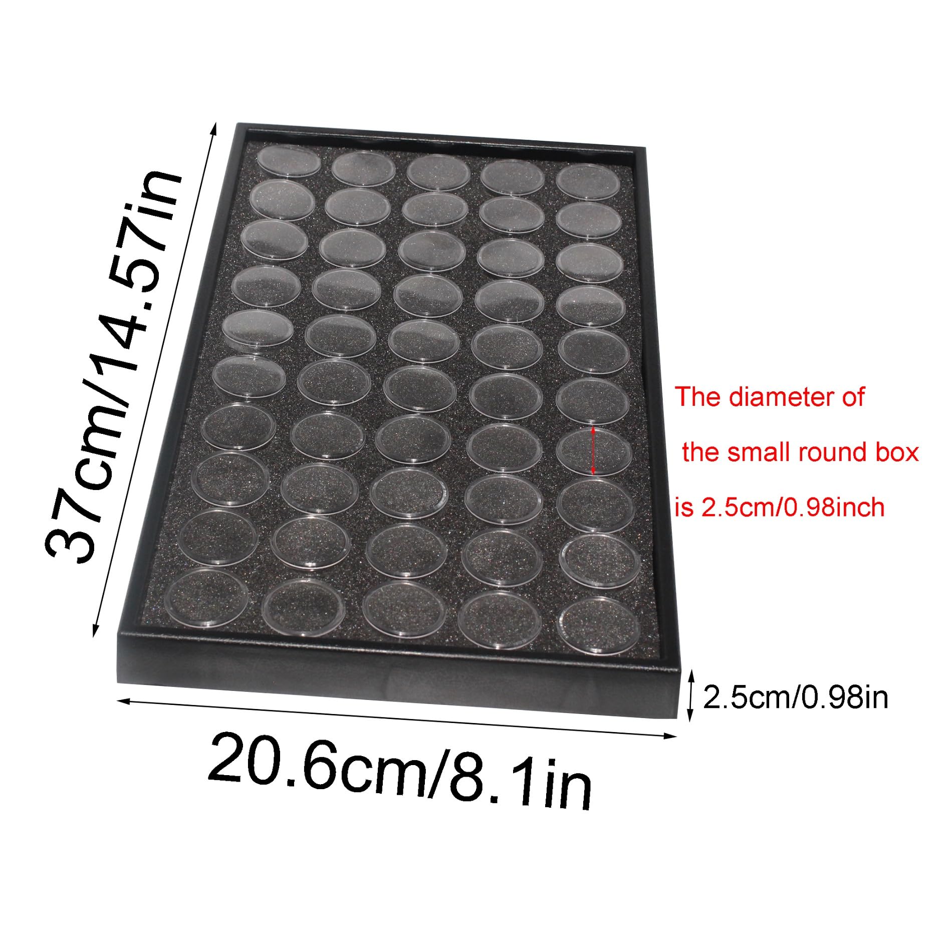 MIAO JIN Black Foam Gem Jars Showcase, Black Detachable Display Tray for Collectibles, 50 Grids Diamond Painting Bead Organizers Storage Containers