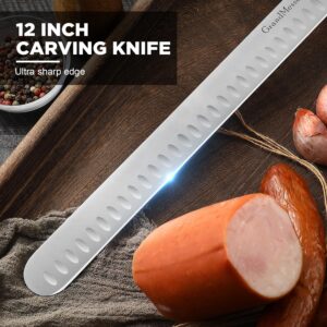 GrandMesser Carving Knife, 12 Inch Slicing Knife for Meat, Premium German Steel Brisket Knife with ABS Handle, for BBQ Brisket Turkey Ham Rib Roast Beef with Sharpener.