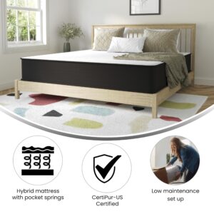 EMMA + OLIVER Drift 12 Inch Hybrid Mattress, High Density Foam and Pocket Spring Mattress in a Box, CertiPur-US Certified Foam, King Size, White/Black