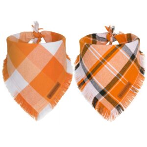 adoggygo fall dog bandanas, halloween thanksgiving dog bandana, orange plaid dog scarf, multiple sizes offered, fall holiday bandanas for medium large dogs pets (fall, large)