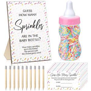 qilery 122 pcs baby shower games guess how many sprinkles included standing sign 100 guessing cards 20 pencils 1 baby bottle for baby shower gender reveal party favor no sprinkles(pink)