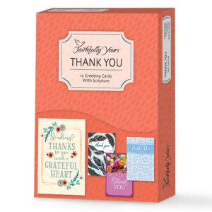 faithfully yours designer greetings inspirational thank you boxed card assortment, with gratitude with biblical scripture verses (box of 12 greeting cards with envelopes)