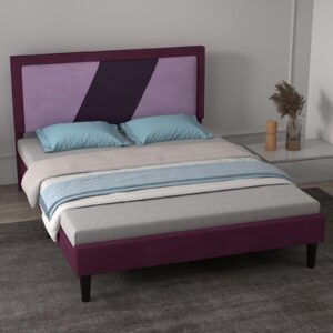 VORTEXTOVE King Size Bed Frame, Velvet Bed Frame with Upholstered Headboard, Platform Bed Frame with Strong Wooden Slats, No Box Spring Needed, Easy Assembly, Purple