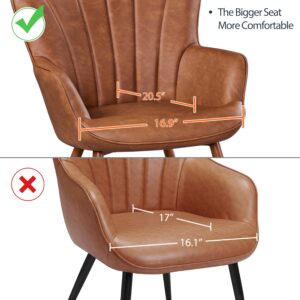 Yaheetech PU Leather Armchair, Modern Accent Chair with Metal Legs, Comfy Upholstered Barrel Chair for Living Room Bedroom Vanity Room, Brown