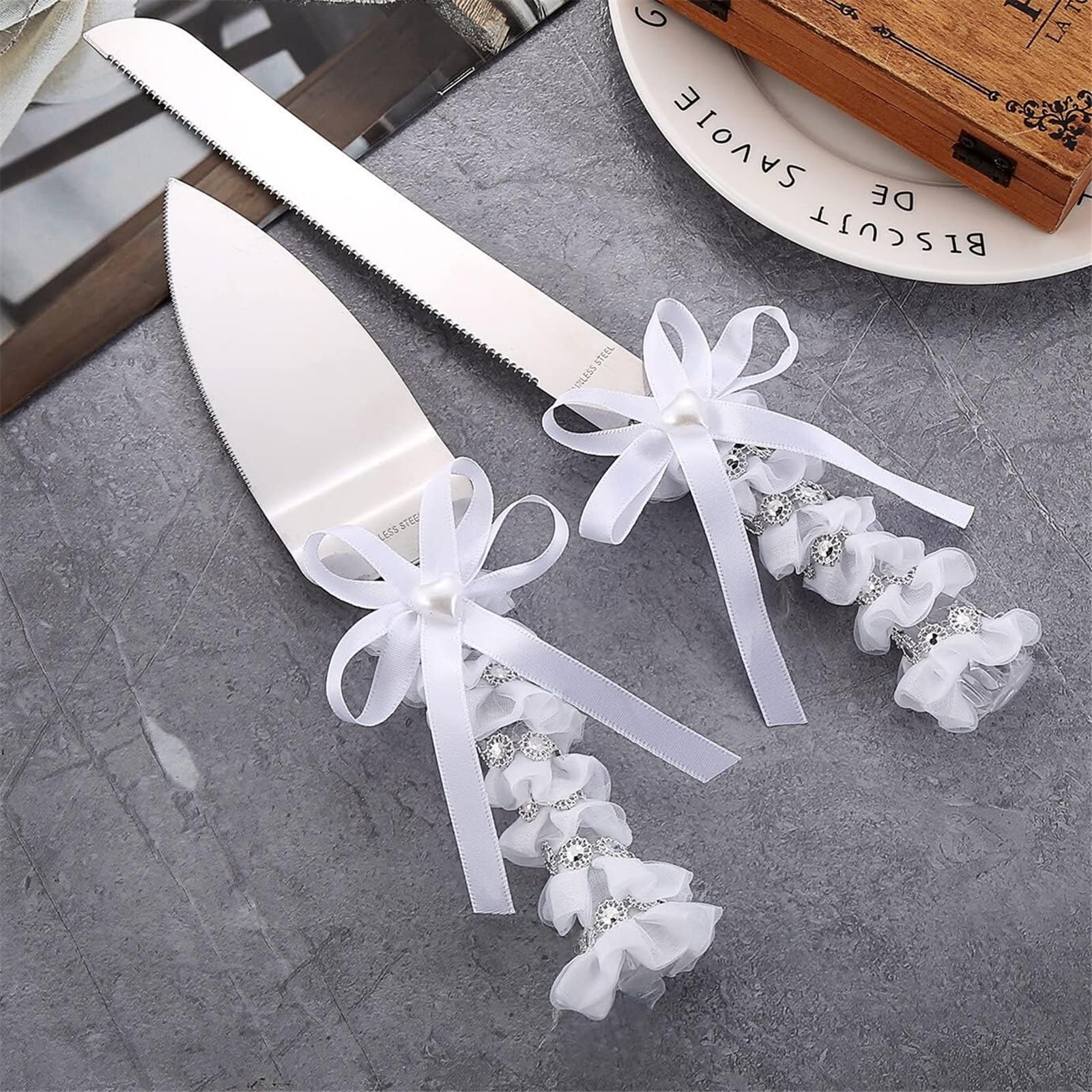 SWTOOL Wedding Cake Knife and Server Set - Lace Design Stainless Steel Cake Cutter Set - Gifts for Bride and Groom Wedding Anniversaries Parties