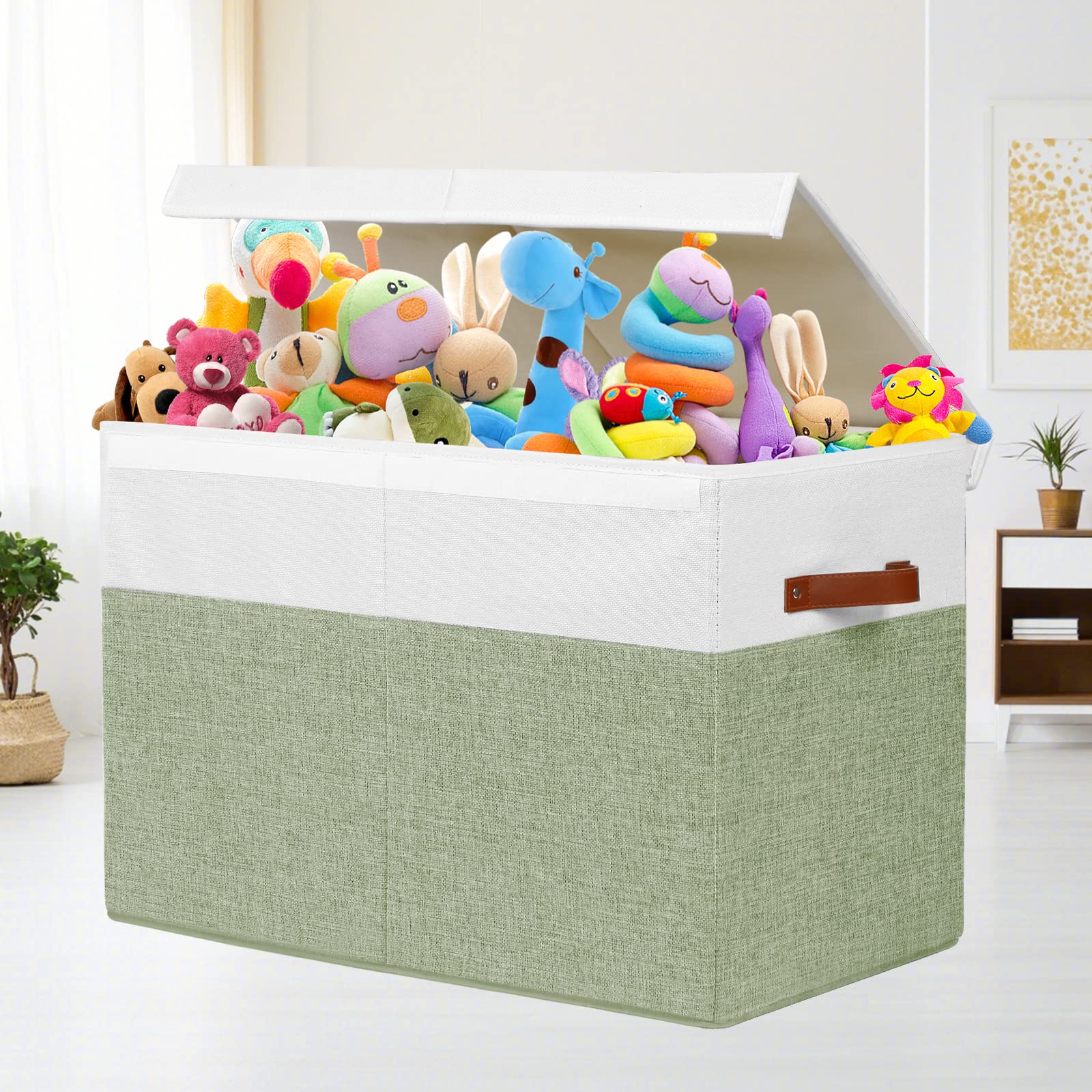 Large Toy Storage Box Chest with Lid, Sturdy Toys Boxes Bin Organizer Baskets for Nursery, Closet, Bedroom, Playroom 25"x13" x16"