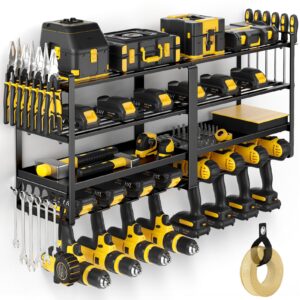 pokipo power tool organizer wall mount, extended large heavy duty drill holder, 4 layer garage and storage, suitable utility racks for room, workshop