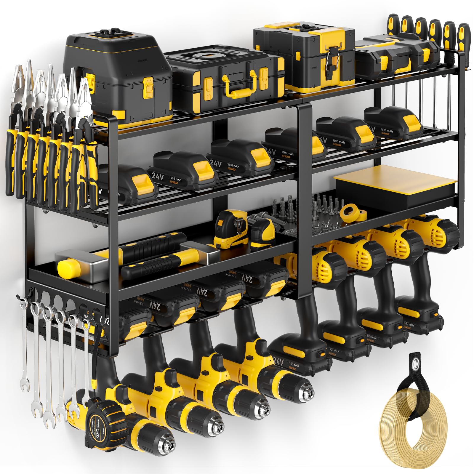 POKIPO Power Tool Organizer Wall Mount, Extended Large Heavy Duty Drill Holder, 4 Layer Garage and Storage, Suitable Utility Racks for Room, Workshop