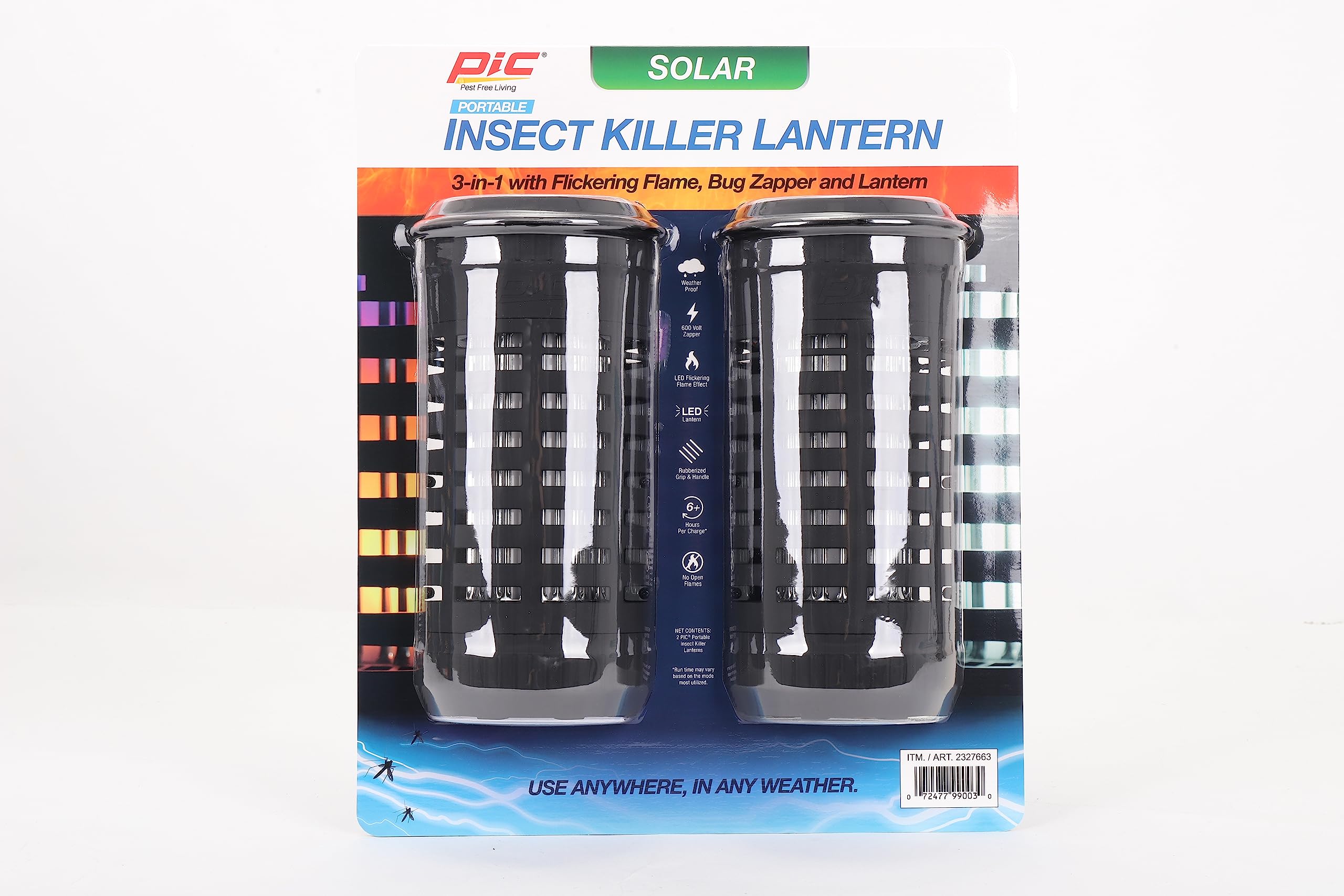 PIC Solar Portable Insect Killer, 3-in-1 with Flickering Flame, Bug Zapper and Lantern