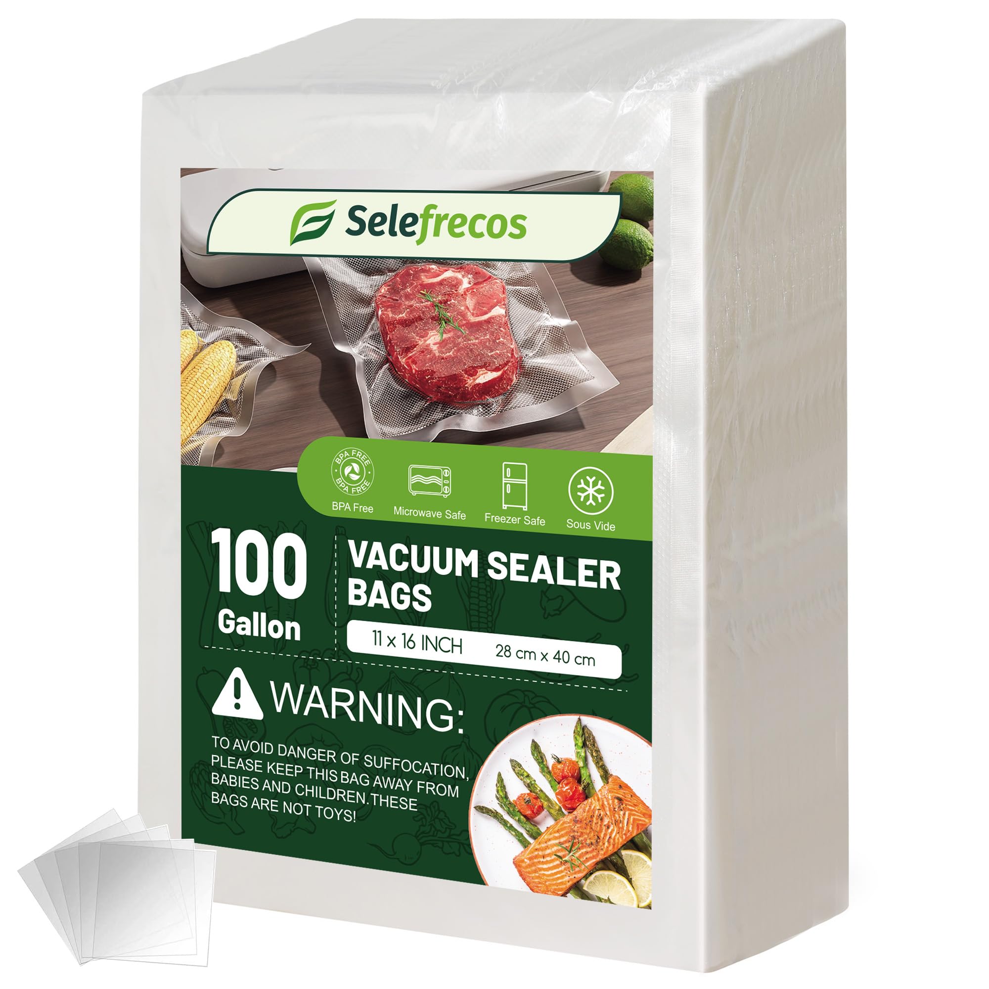 100 Gallon Vacuum Sealer Bags, Heavy Duty BPA Free 11 x 16 Inch Vacuum Seal Bags for Food Saver, Seal a Meal, Weston. Commercial Grade Vacuum Food Storage Bags for Sous Vide Freezer Storage Meal Prep