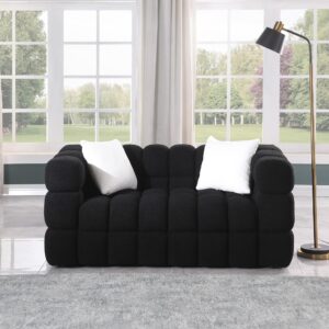 gnixuu cloud sofa couch, modern marshmallow boucle fabric couches with plastic legs upholstered tufted loveseat sofa with 2 pillows for living room, bedroom, office, 62 inch wide(black)