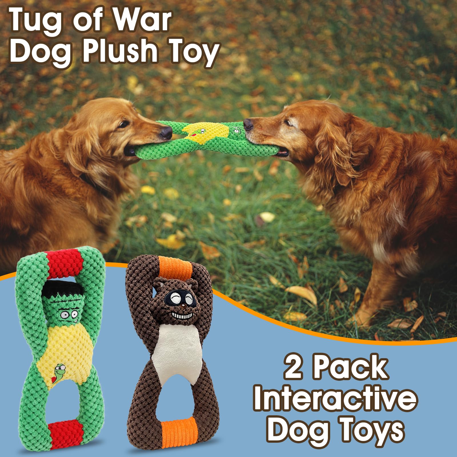 BAPSOUZU Squeaky Dog Chew Toys for Aggressive Chewers, Dog Toys for Large Medium Small Breed Dog, Indestructible Tough Durable Dogs Toys Interactive Puppy Teeth Clean Natural Rubber(Raccoon & Zombie)