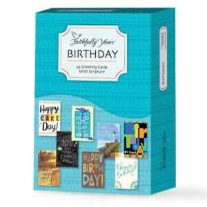 faithfully yours designer greetings typographic birthday boxed card assortment, gift from above with biblical scripture verses (box of 24 greeting cards with envelopes)