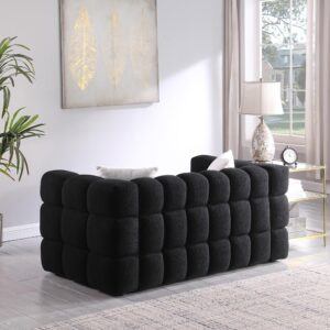 GNIXUU Cloud Sofa Couch, Modern Marshmallow Boucle Fabric Couches with Plastic Legs Upholstered Tufted Loveseat Sofa with 2 Pillows for Living Room, Bedroom, Office, 62 Inch Wide(Black)