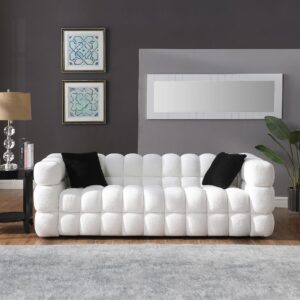 GNIXUU Cloud Sofa Large Couch, Modern Marshmallow Boucle Fabric Couches with Plastic Legs Upholstered Tufted 3 Seater Sofa with 2 Pillows for Living Room, Bedroom, Office, 84 Inch Wide(White)