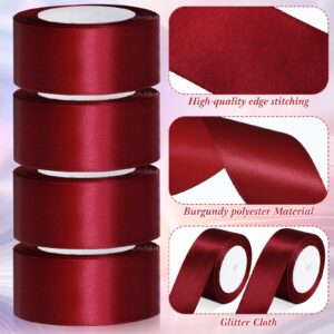 4 Rolls Satin Ribbon 2 Inch x 96 Yards Double Face Satin Ribbon Solid Color Fabric Satin Ribbon for Flower Bouquet Wrap,Wedding Invitation,Christmas Gift Wrap,Bridal Bouquets,DIY Craft(Burgundy)