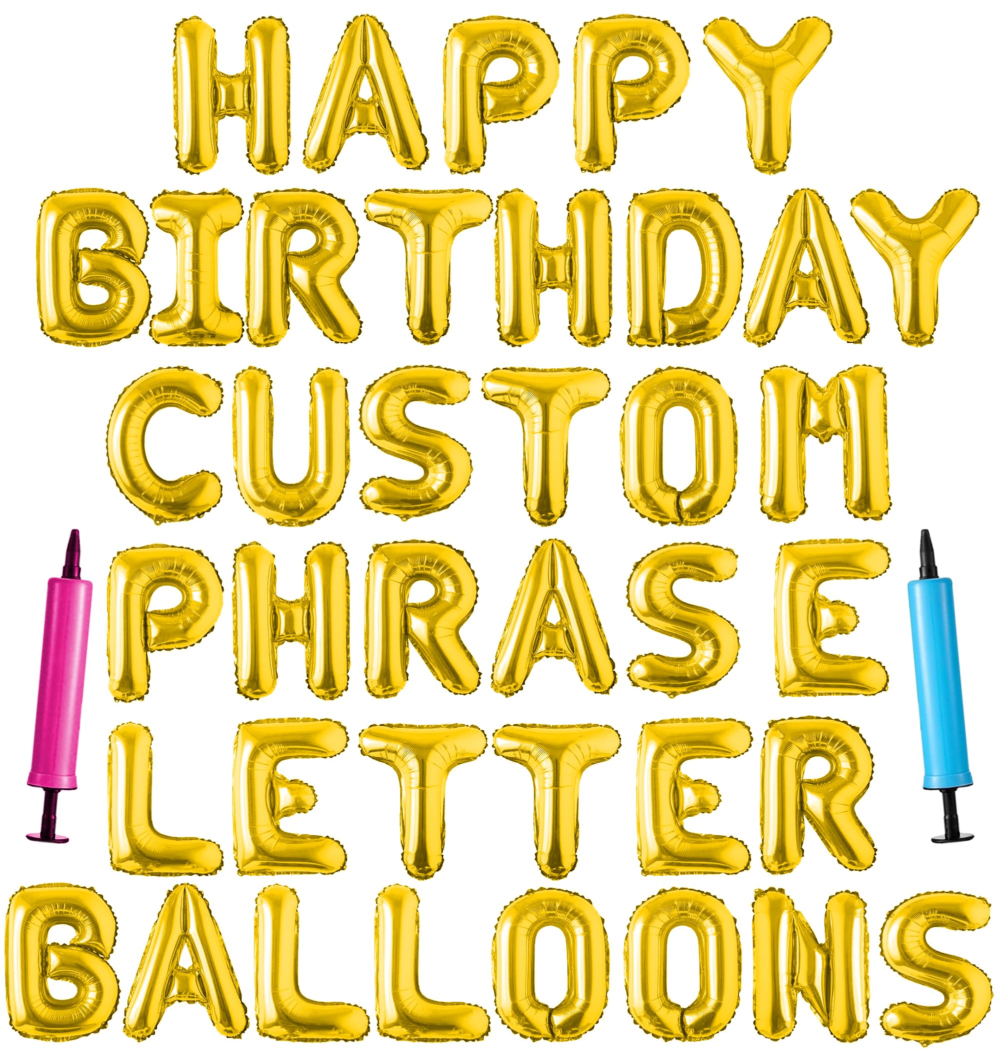 Happy Birthday Balloon Banner Custom Phrase Balloons letter 16 inch Personalized Alphabet Letters Foil Mylar Balloons (Gold)