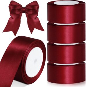 4 rolls satin ribbon 2 inch x 96 yards double face satin ribbon solid color fabric satin ribbon for flower bouquet wrap,wedding invitation,christmas gift wrap,bridal bouquets,diy craft(burgundy)