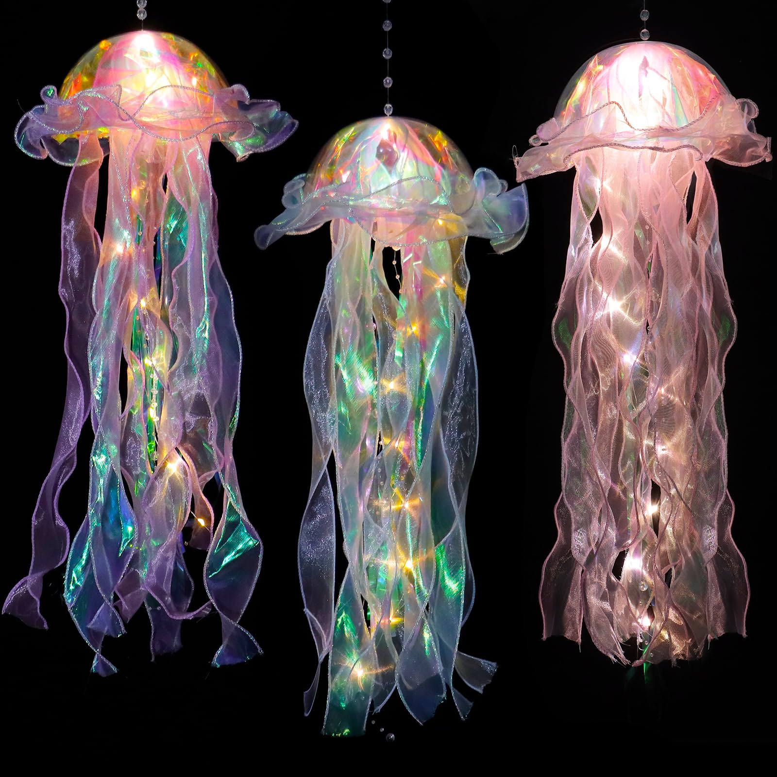 Glitter Iridescent Jellyfish Hanging Decor Jellyfish Kit for Under The Sea Little Mermaid Party Decoration Centerpiece Hanging Jelly Fish Decor Ocean Birthday Wedding Bridal Baby Shower Party Supplies