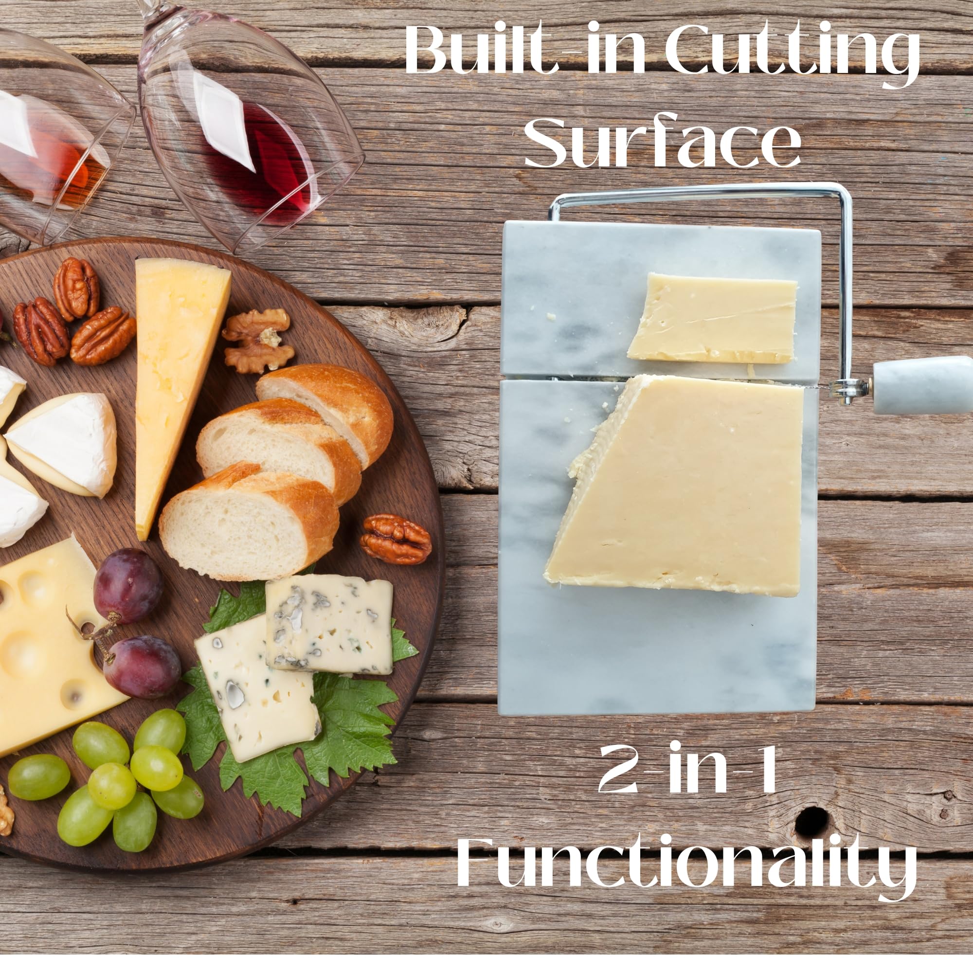 CraftsOfEgypt Marble Cheese Slicer for Block Cheese, Stylish Cheese Slicer Wire, and Convenient Cheese Cutter Board with Wire Cutter