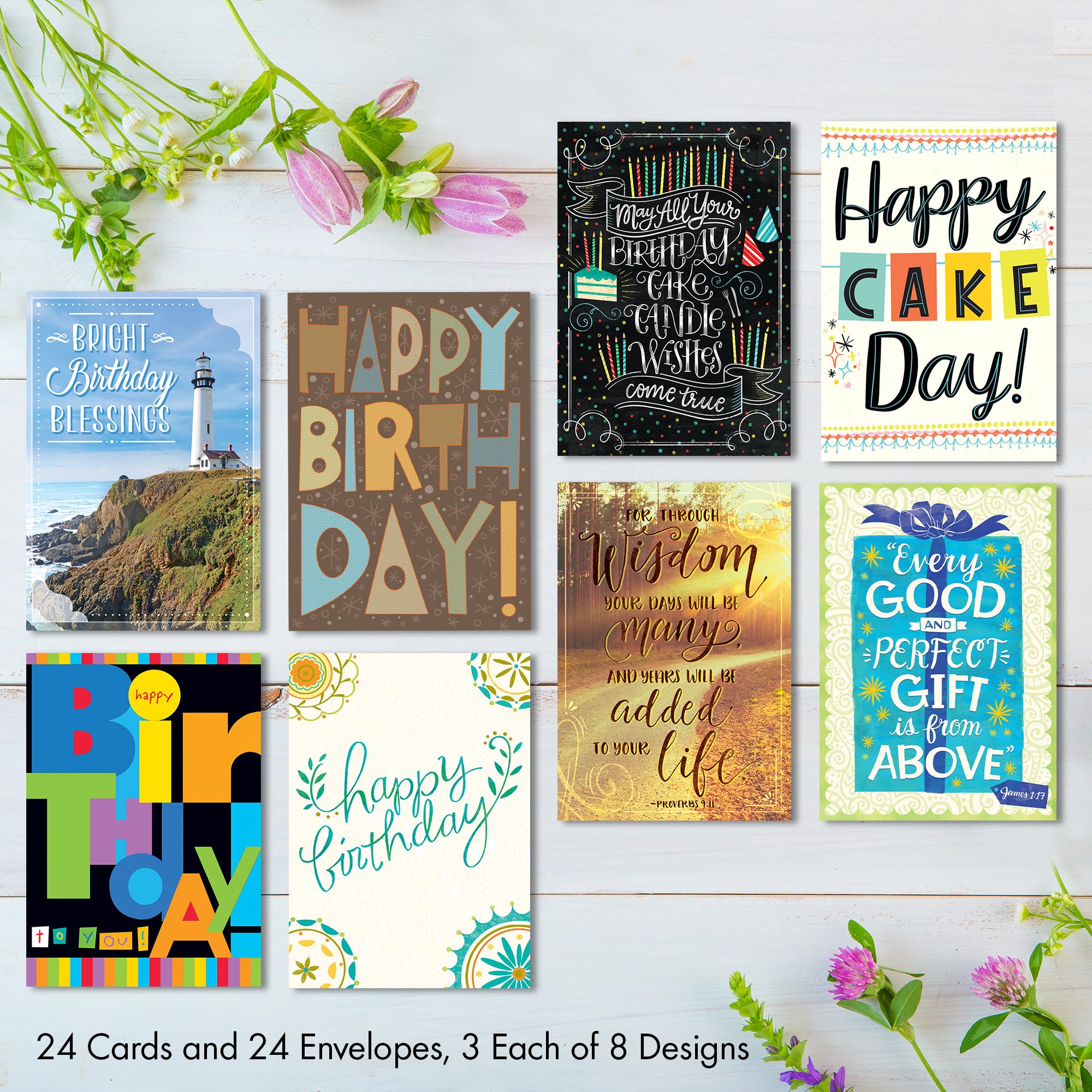 Faithfully Yours Designer Greetings Typographic Birthday Boxed Card Assortment, Gift From Above with Biblical Scripture Verses (Box of 24 Greeting Cards with Envelopes)