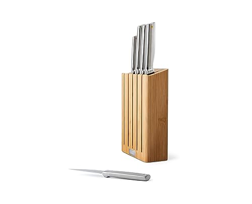 Joseph Joseph Elevate Kitchen Knives 5-Piece Set, Japanese Stainless Steel, Slimline Bamboo Knife Block