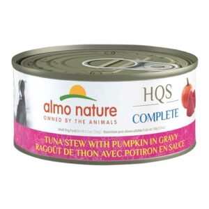 almo nature hqs complete wet dog food tuna stew with pumpkin in gravy 5.5 oz (pack of 48)