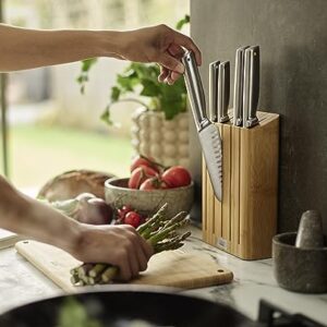 Joseph Joseph Elevate Kitchen Knives 5-Piece Set, Japanese Stainless Steel, Slimline Bamboo Knife Block