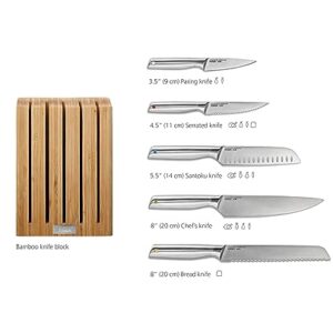 Joseph Joseph Elevate Kitchen Knives 5-Piece Set, Japanese Stainless Steel, Slimline Bamboo Knife Block