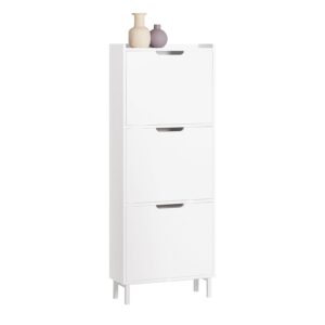 haotian white shoe cabinet entryway with 3 flip-drawers, narrow storage freestanding shoe rack, slim shoe organiazer, hidden shoe cupboard, fsr151-h-w