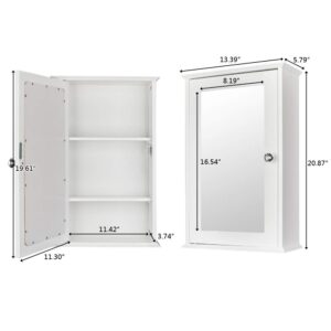 Single Door Mirror Indoor Bathroom Wall Mounted Cabinet,Wooden Medicine Cabinet White Wall Mounted Bathroom Cabinet with Single Mirror Door & Adjustable Shelves for Bathroom, Living Room, Entryway