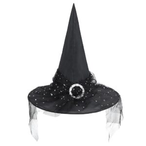 Century Star Kids Witch Hat Girls Lace Halloween Hat for kids Youth Teens Halloween Decorations Party Cosplay 1Pc Black Starlight M