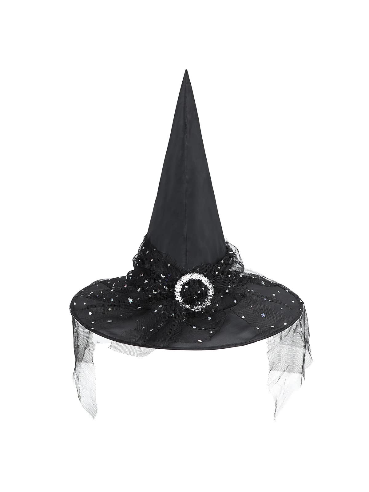 Century Star Kids Witch Hat Girls Lace Halloween Hat for kids Youth Teens Halloween Decorations Party Cosplay 1Pc Black Starlight M