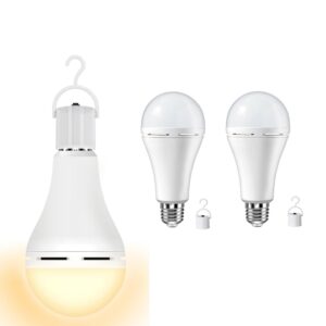 notoc rechargeable light bulbs 9w,battery operated powered led light bulb 600lumen 3000k warm white for power outage,camping,outdoor activity,hurricane,pack of 2