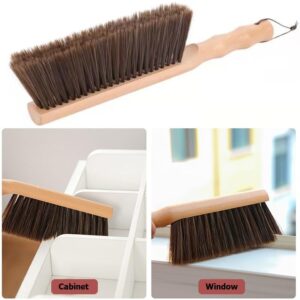 Hand Broom with Wooden Handle, Soft Natural Counter Dusting Brush Cleaning Brush for Cleaning Clothes, Sofa, Bed Sheets and Carpet (Round Handle)