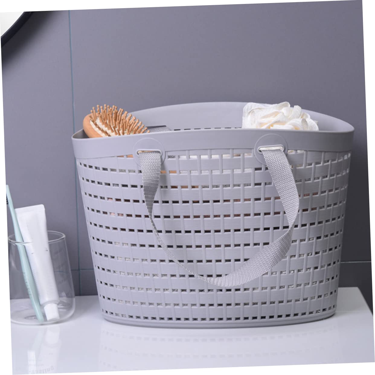 Outanaya 2pcs Plastic Laundry Basket Plastic Baskets for Storage Camping Storage Containers Plastic Storage Totes Holder Camping Food Basket Carrying Laundry Basket Light Grey