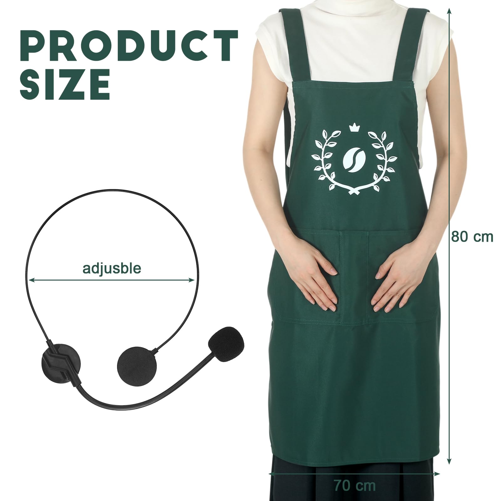 Liitrsh Barista Apron Halloween Costume with Hat and Microphone Green Coffee Theme Adult Outfits with Logo for Man Women Kitchen Cooking Halloween Adult