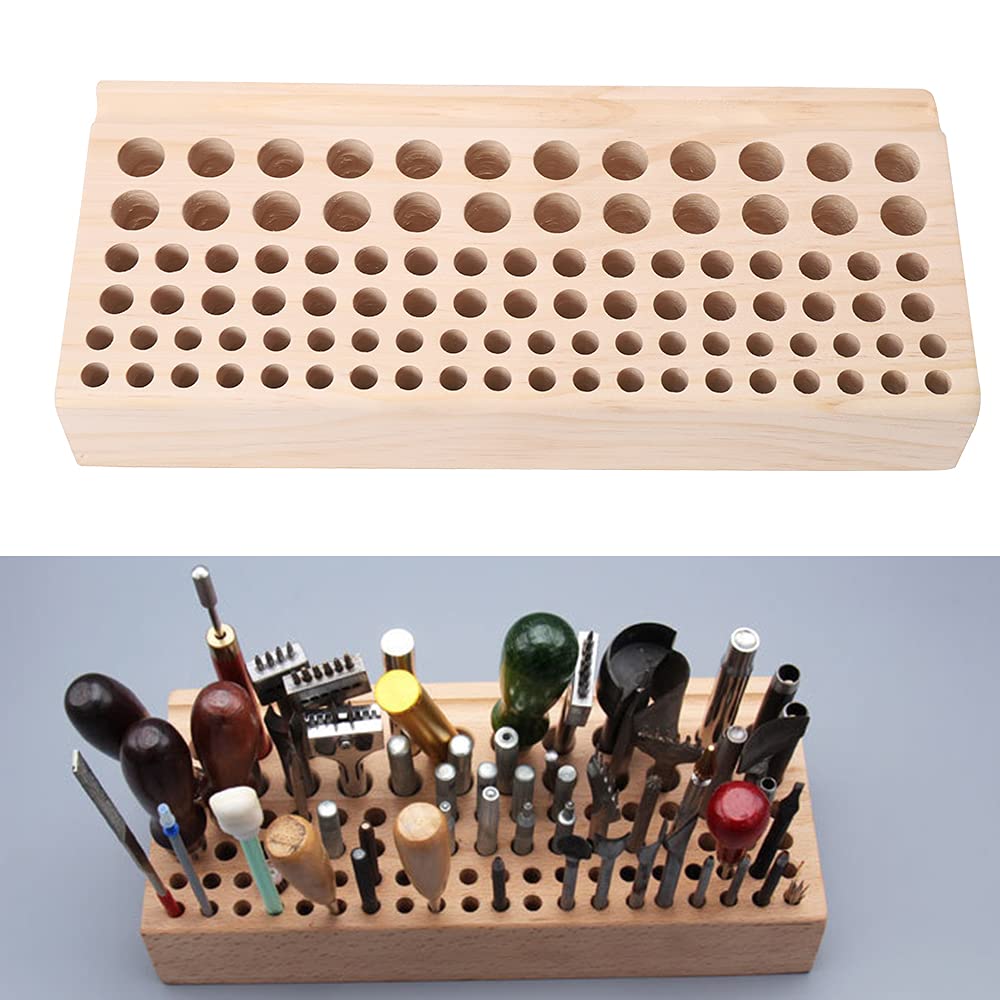 DIY Craft Organizer: 98-Hole Wooden Leather Craft Tool Rack - Sturdy and Durable - Perfect for Storing and Displaying Wood Stamps, Leatherworking Tools, and More - Lightweight and Portable