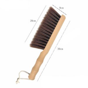 Hand Broom with Wooden Handle, Soft Natural Counter Dusting Brush Cleaning Brush for Cleaning Clothes, Sofa, Bed Sheets and Carpet (Round Handle)