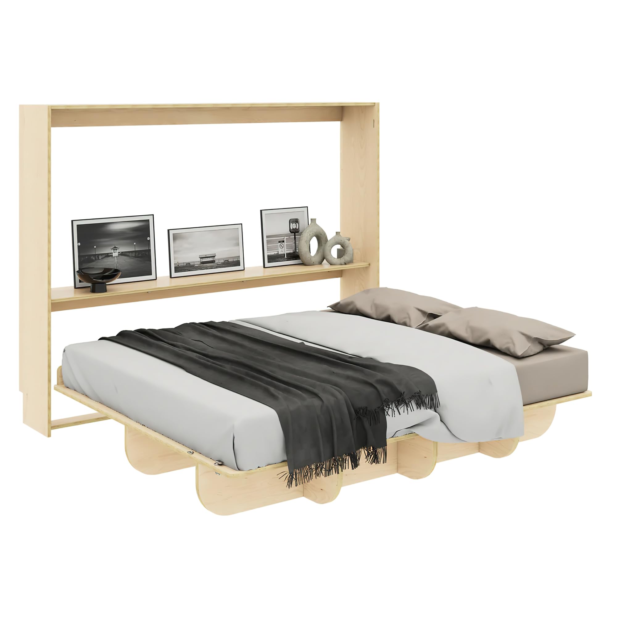 Lori Beds, Murphy Bed, Hideaway Bed, Space Saving Furniture, Wall Bed, Horizontal Wallbed, Bed Frame Only, Manual Fold, Size-Queen, Natural