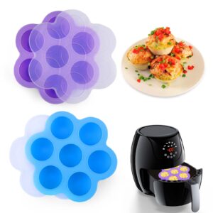 xangnier silicone air fryer egg bite mold,2 pack reusable egg bites pan with lid-alternative to sous vide egg bite maker,air fryer accessories