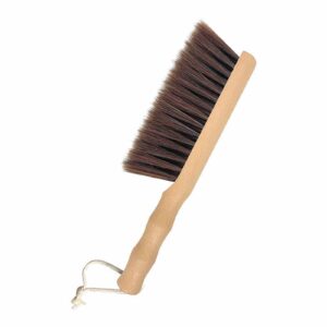 hand broom with wooden handle, soft natural counter dusting brush cleaning brush for cleaning clothes, sofa, bed sheets and carpet (round handle)